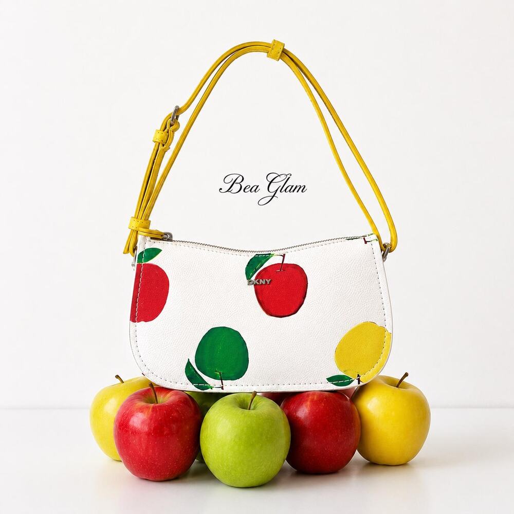DKNY Lee Apple Fruit Print Shoulder Bag White Red Green Yellow Small Purse NWT